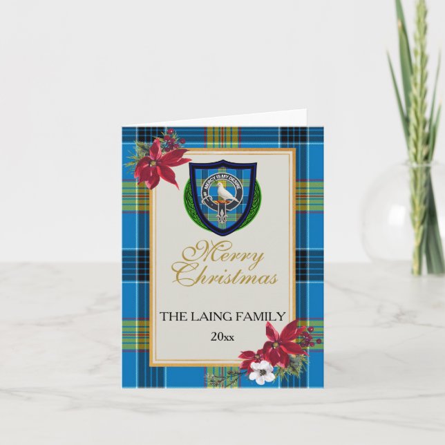 Cartão Laing Scottish Clan Tartan & Crest (Frente)