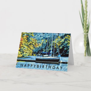 Cartão Lake House Boat Birthday Wishes for Men
