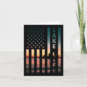 Cartão Lake Life Pescador Sunset American Flag Byss Fish