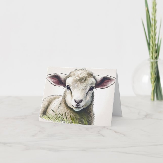 Cartão Lamb na Páscoa de grama (Frente)