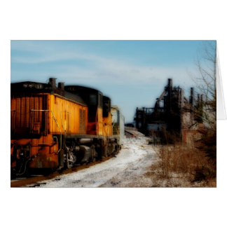 Cartão Lâmina de aço em neve com trem