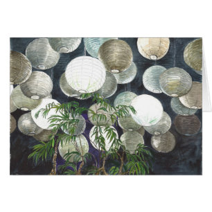 Cartão Lâmpadas do papel de arroz que penduram do teto -