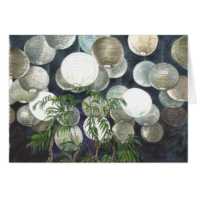 Cartão Lâmpadas do papel de arroz que penduram do teto - (Frente Horizontal)