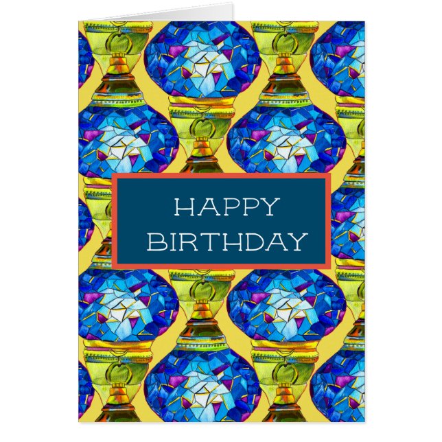 Cartão Lâmpadas turcas com mosaico azul (Frente)