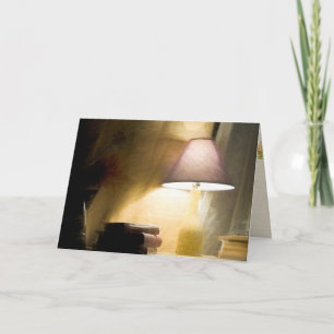 Cartão lamparina brilhante com livros antigos impressioni