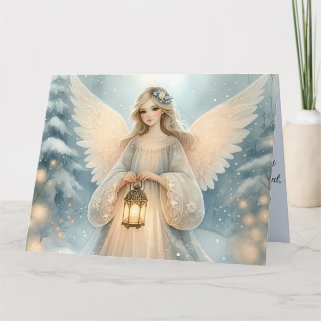 Cartão Lanterna Celestial do Anjo de Inverno da Graça (Frente)