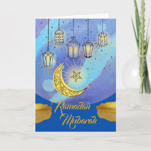 Cartão Lanternas de Ramadan Mubarak à Noite