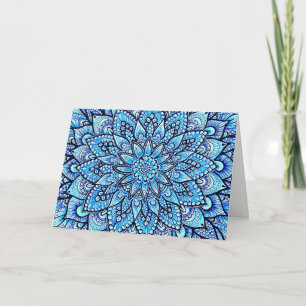 Cartão Lápis de Cor Azul Desenho Mandala Feliz Aniversári