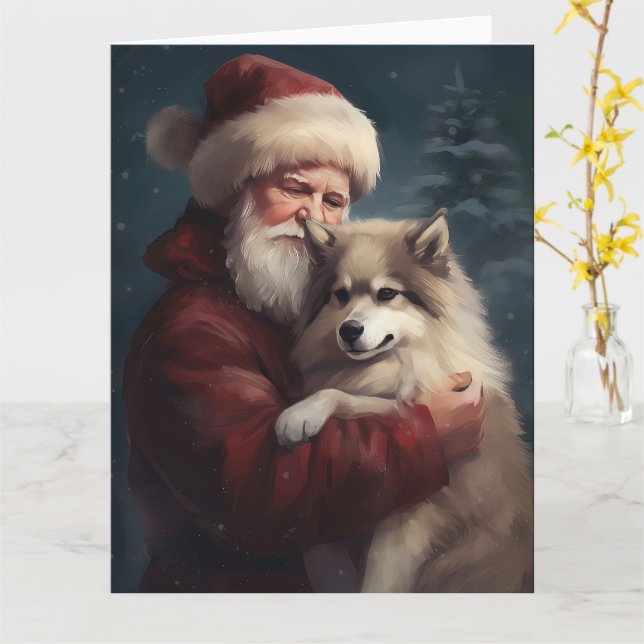 Cartão Lapphund Santa Claus Festivo (Flor Amarela)