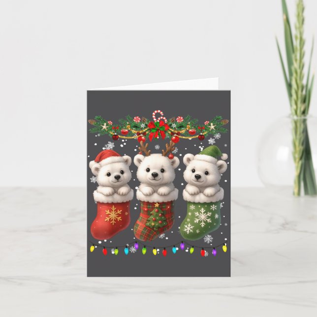 Cartão Lar Bear In Christmas Socks Lights Lar Bear Xmas  (Frente)