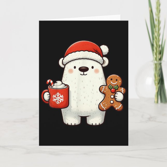 Cartão Lar Bear Santa Hat Christmas Holiday Xmas Coffee C (Frente)