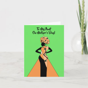 Cartão Laranja e Preto Dia das Mães de Mulher Afro-Americ