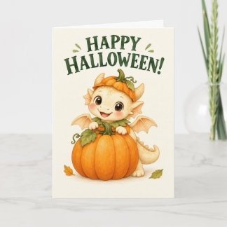 Cartão Laranja Feliz Halloween Abóbora Bebê Dragão