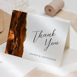 Cartão Laranja Queimado Dourado Ágata Script Casamento Ag