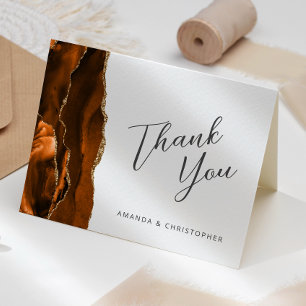 Cartão Laranja Queimado Dourado Ágata Script Casamento Ag