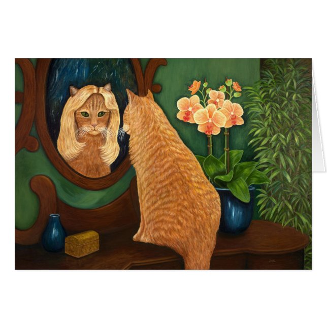 Cartão Laranja Tabby Cat e Mirror (Frente Horizontal)