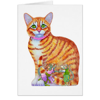 Cartão Laranja Tabby com Ratos Dançantes