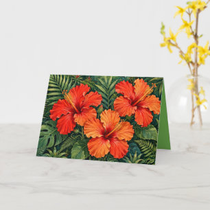 Cartão Laranjas Luxuriantes Hibisco Flores Tropicais da S