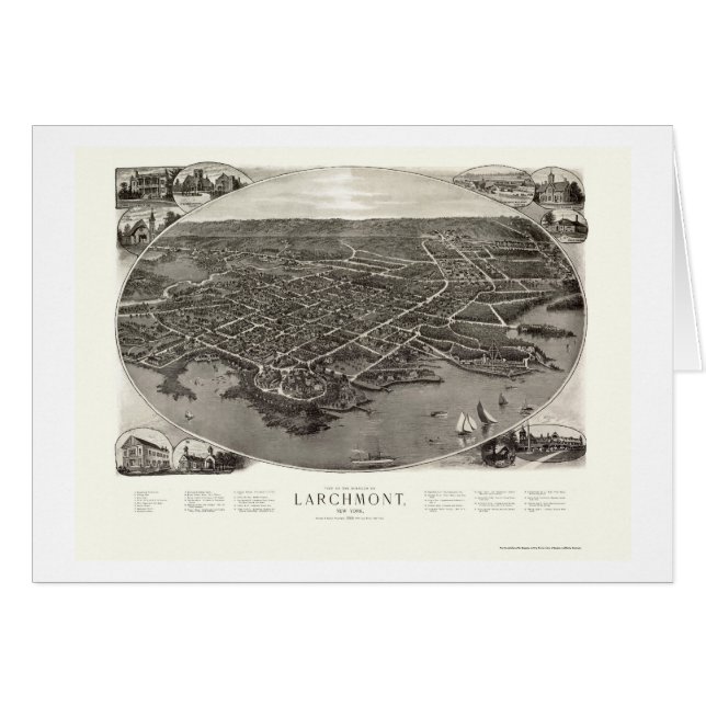 Cartão Larchmont, mapa panorâmico de NY - 1904 (Frente Horizontal)