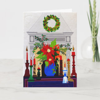 Cartão Lareira de Poinsettia Festiva