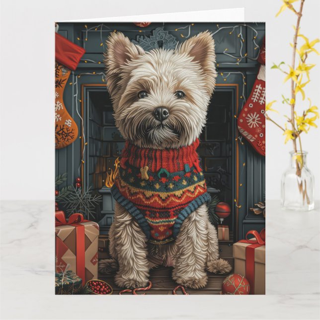 Cartão Lareira de presentes de Natal Bouviers Des Flandre (Flor Amarela)