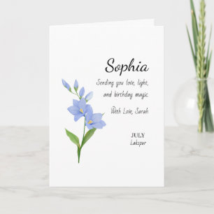 Cartão Larkspur de Julho Aniversário Personalizado