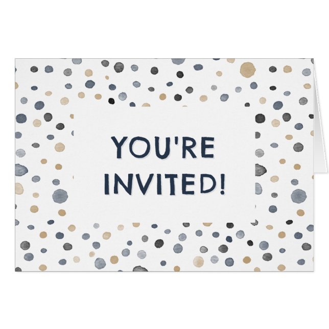 Cartão Lars Confetti Watercolor Dots Birthday Invite (Frente horizontal)
