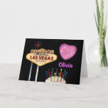 Cartão Las Vegas 21st Birthday PINK HEART BALLOON Card<br><div class="desc">Las Vegas 21st Birthday PINK HEART BALLOON Card ,  change name and add your own text inside card...  birthday cake with candles... </div>