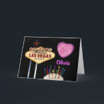 Cartão Las Vegas 21st Birthday PINK HEART BALLOON Card<br><div class="desc">Las Vegas 21st Birthday PINK HEART BALLOON Card ,  change name and add your own text inside card...  birthday cake with candles... </div>