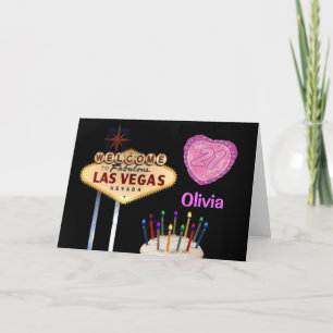 Cartão Las Vegas 21st Birthday PINK HEART BALLOON Card