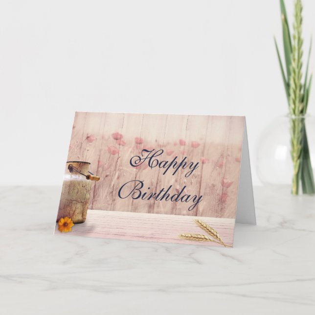 Cartão Lata de Leite Rústica com Trigo e Flores de Aniver (Frente)