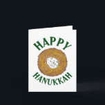 Cartão Latkes Feliz Hanukkah Chanukah Feriados Judeus<br><div class="desc">Design apresenta um marcador original ilustrativo de uma deliciosa panqueca de batata latke revestida com creme azedo, um grampeador na cozinha de férias judaica. Ideal para comemorações de Hanukkah! Este design de latas de Chanukah também está disponível em outros produtos. Muitos designs adicionais estão também disponíveis neste compro! Não vê...</div>