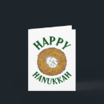 Cartão Latkes Feliz Hanukkah Chanukah Feriados Judeus<br><div class="desc">Design apresenta um marcador original ilustrativo de uma deliciosa panqueca de batata latke revestida com creme azedo, um grampeador na cozinha de férias judaica. Ideal para comemorações de Hanukkah! Este design de latas de Chanukah também está disponível em outros produtos. Muitos designs adicionais estão também disponíveis neste compro! Não vê...</div>