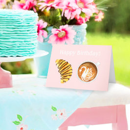Cartão Latte de Aniversário Feliz Com Croissant de Chocol