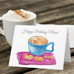 Cartão Latte de Aquarela Com Biscoitos Feliz Aniversário