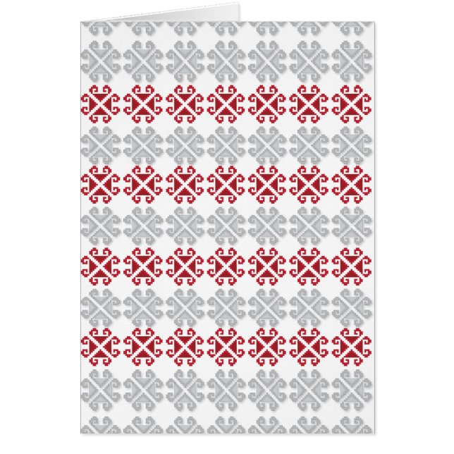 Cartão Latvian red and gray geometric Moon cross (Frente)