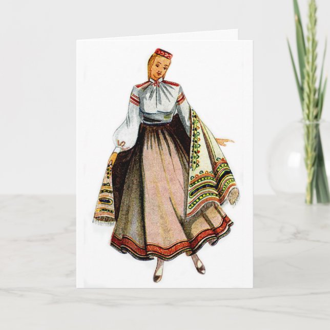 Cartão Latvian traditional costume greeting card (Frente)