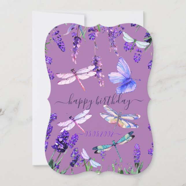 Cartão Lavanda Personalizada Libélula Estilo Boho Chic Rú (Frente)