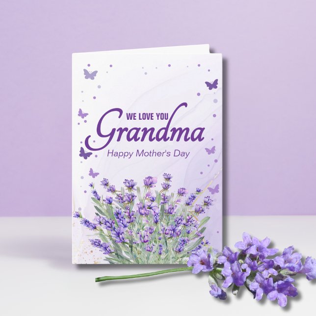 Cartão Lavanda Roxa Elegante Nós Te Amo Avó (Criador carregado)