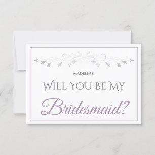 Cartão Lavanda Roxo e Cinza Ser Minha Placa De Bridesmaid