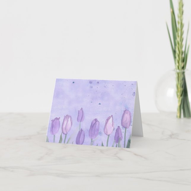 Cartão Lavender Tulips Watercolor Flowers Blank (Frente)