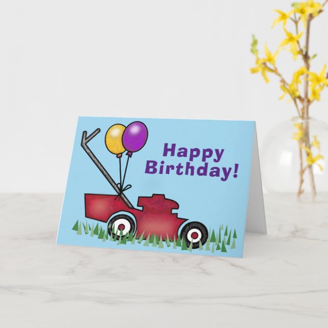 Cartão Lawn Mower Birthday (Flor Amarela)