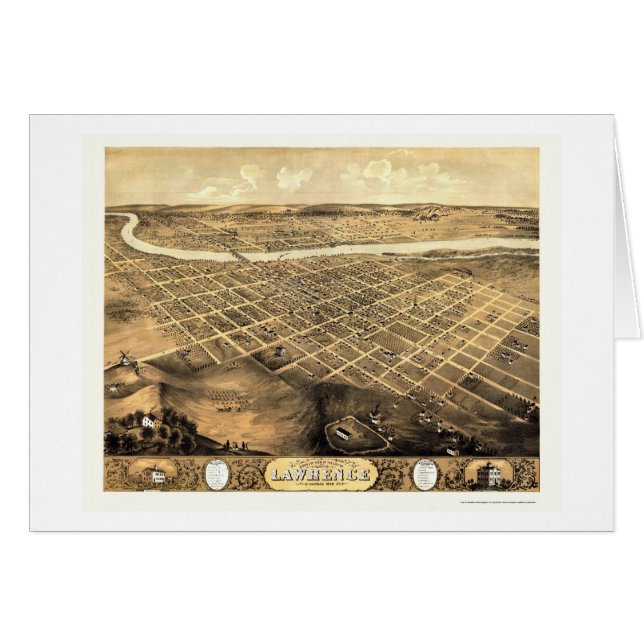 Cartão Lawrence, mapa panorâmico de KS - 1869 (Frente Horizontal)