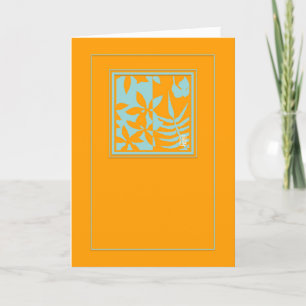 Cartão Leaf Motif Teal no Vazio Vertical Laranja