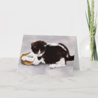 Cartão Leaf Playing Kitten