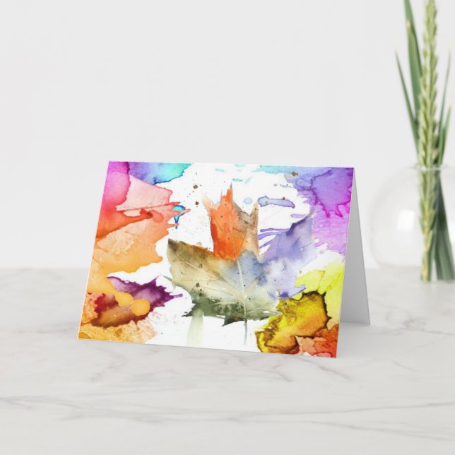 Cartão Leaf watercolor blank note card. (Frente)