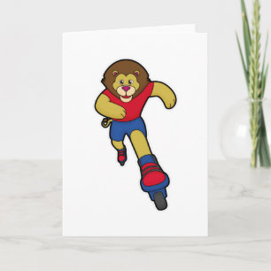 Cartão Leão como Patinador com patins em linha