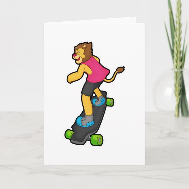 Cartão Leão como Skatista com Skate (Frente)