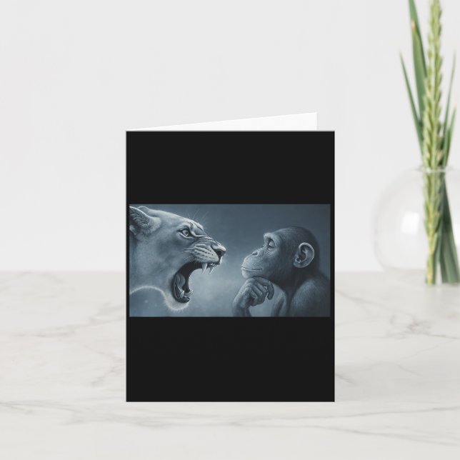 Cartão Leão Gritando Em Macaco, Macaco E Monge-Memória Li (Frente)