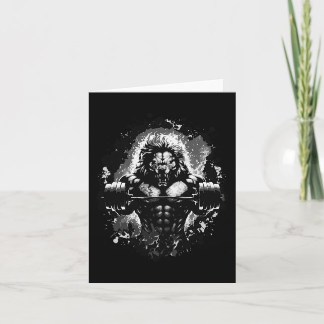 Cartão Leão Levantando Pesos Da Gengiva Formação De Múscu (Frente)